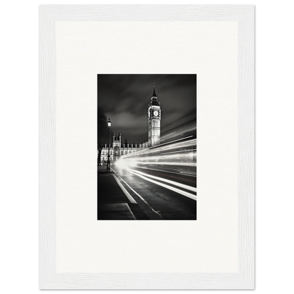 Black and white photo of Big Ben with light trails, perfect for premium framed wall art