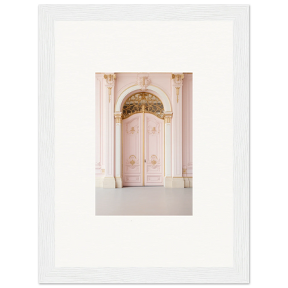 Ornate pink double door with gilded baroque details in premium framed wall art