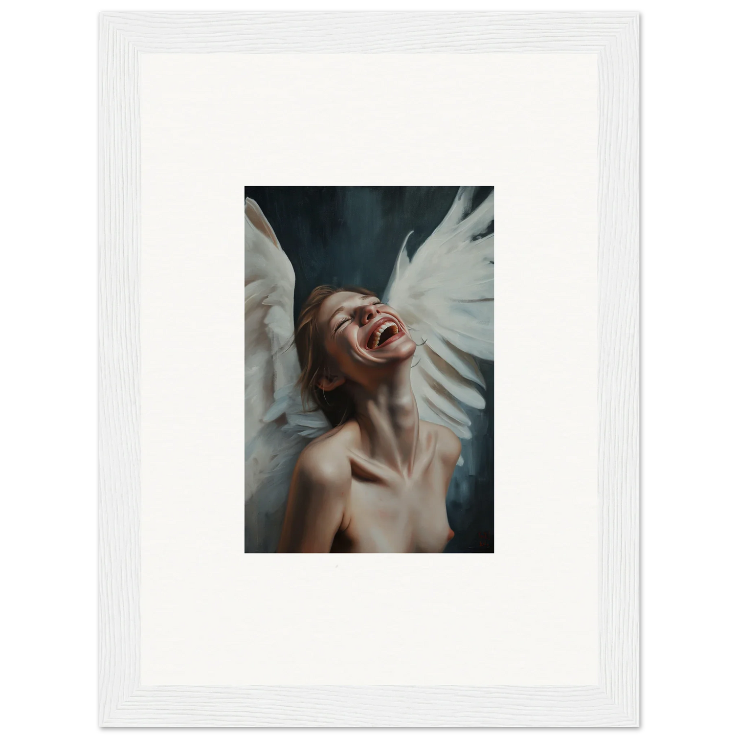 Framed wall art of a person with wings in ecstasy for stunning room decoration