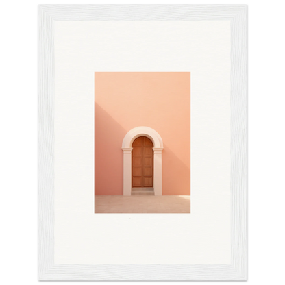 Wooden door in a curved archway on a peachy-pink wall from Silent Coral Dreams collection