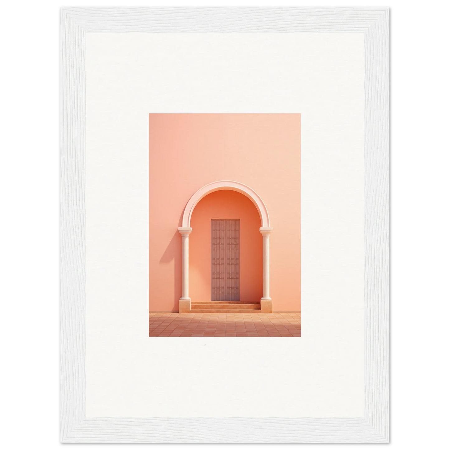 Peach-colored arched doorway with wooden door in Psychedelic Arches Discussionale art