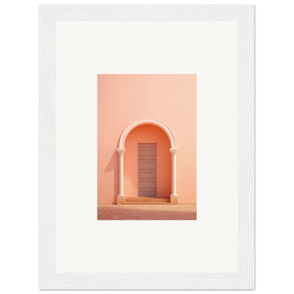 Peach-colored arched doorway with wooden door in Psychedelic Arches Discussionale art