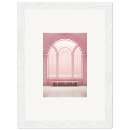 Arched pink window with bench in Solitude’s Rosy Asana framed wall art design