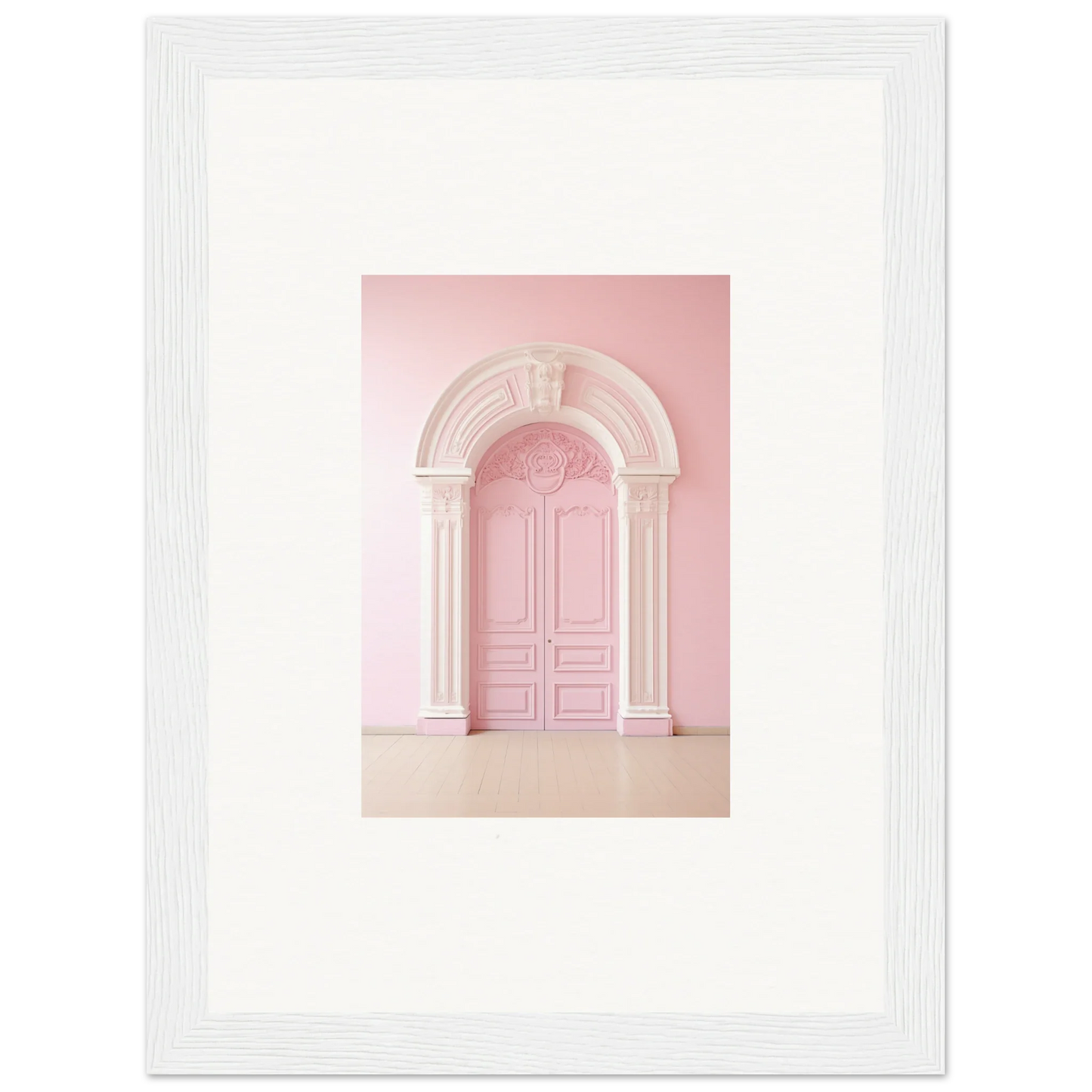 Pink arched doorway with classical molding from Portal Fantasies Unfurled framed wall art