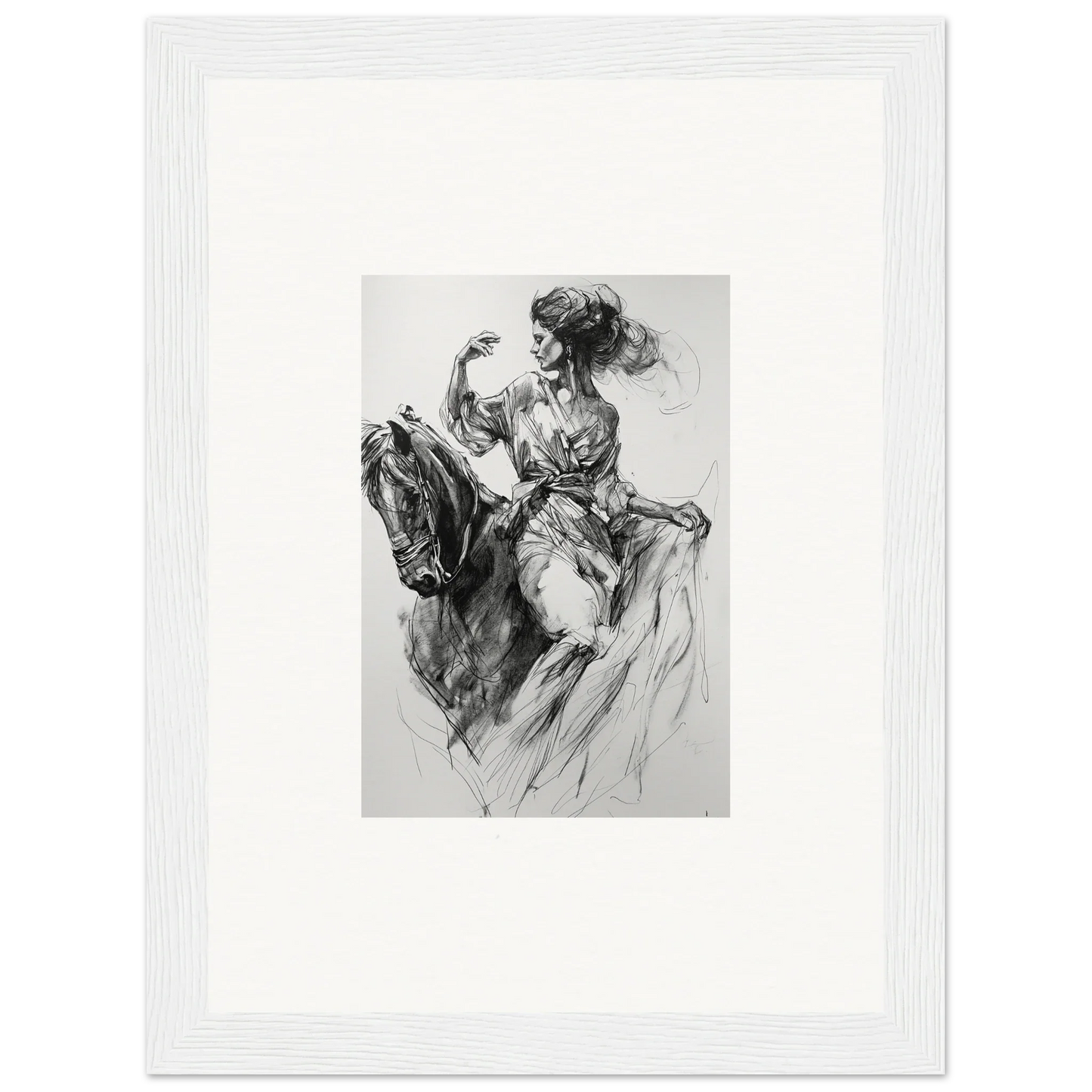 Expressive black and white sketch of horse and rider from Ephemeral Journey Grafikermania