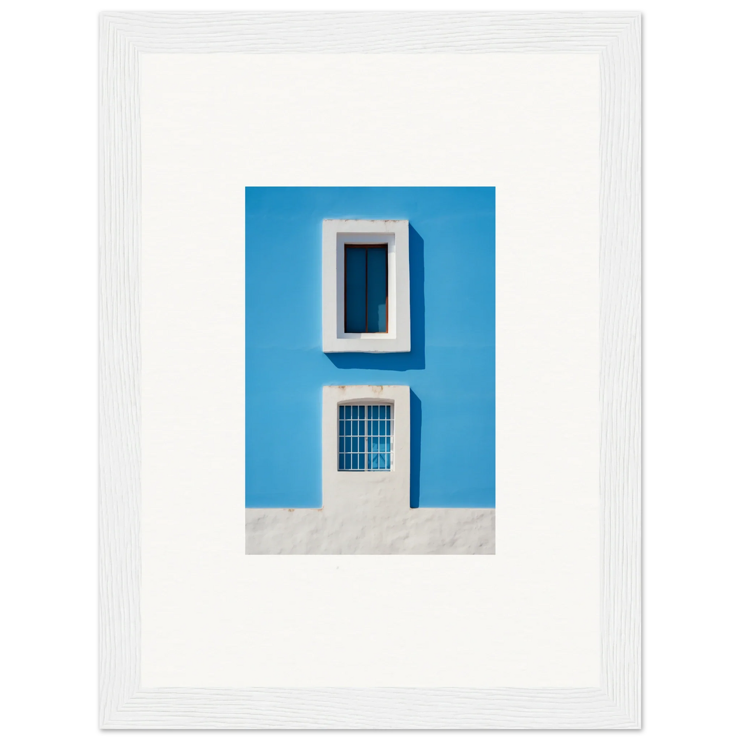 Blue wall featuring two white-framed openings, perfect for Isles Encompassed Vista art