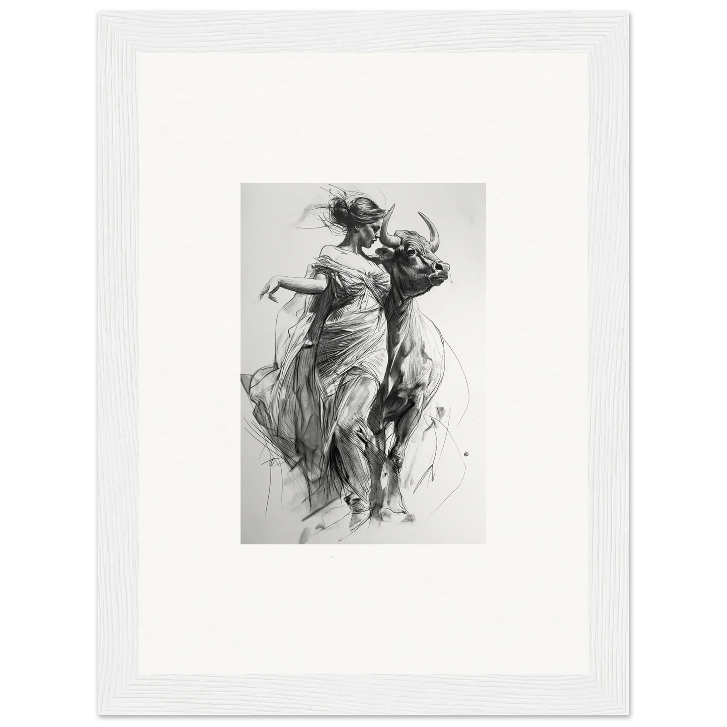 Expressive charcoal sketch of two dancers in flowing dresses for Forest Flame Dance art