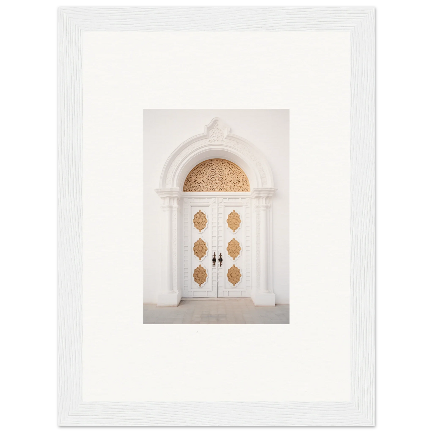 Elegant white double doors with gold patterns from Gilded Mirage Passage special edition art™