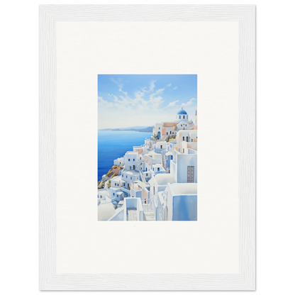 White-framed artwork of Santorini in Elysian Horizon Vortex special edition art™