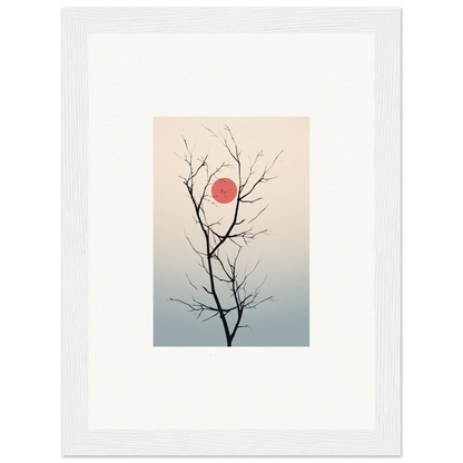 Bare tree branch silhouette against a red sun for serene eclipse wall art decoration