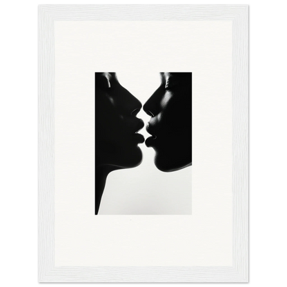 Silhouettes of two profiles about to kiss in Luminous Midnight Kiss framed wall art