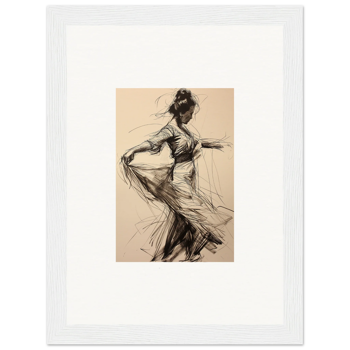 Charcoal sketch of a dancer in flowy dress from Ephemeral Whirling Arcade special edition art™