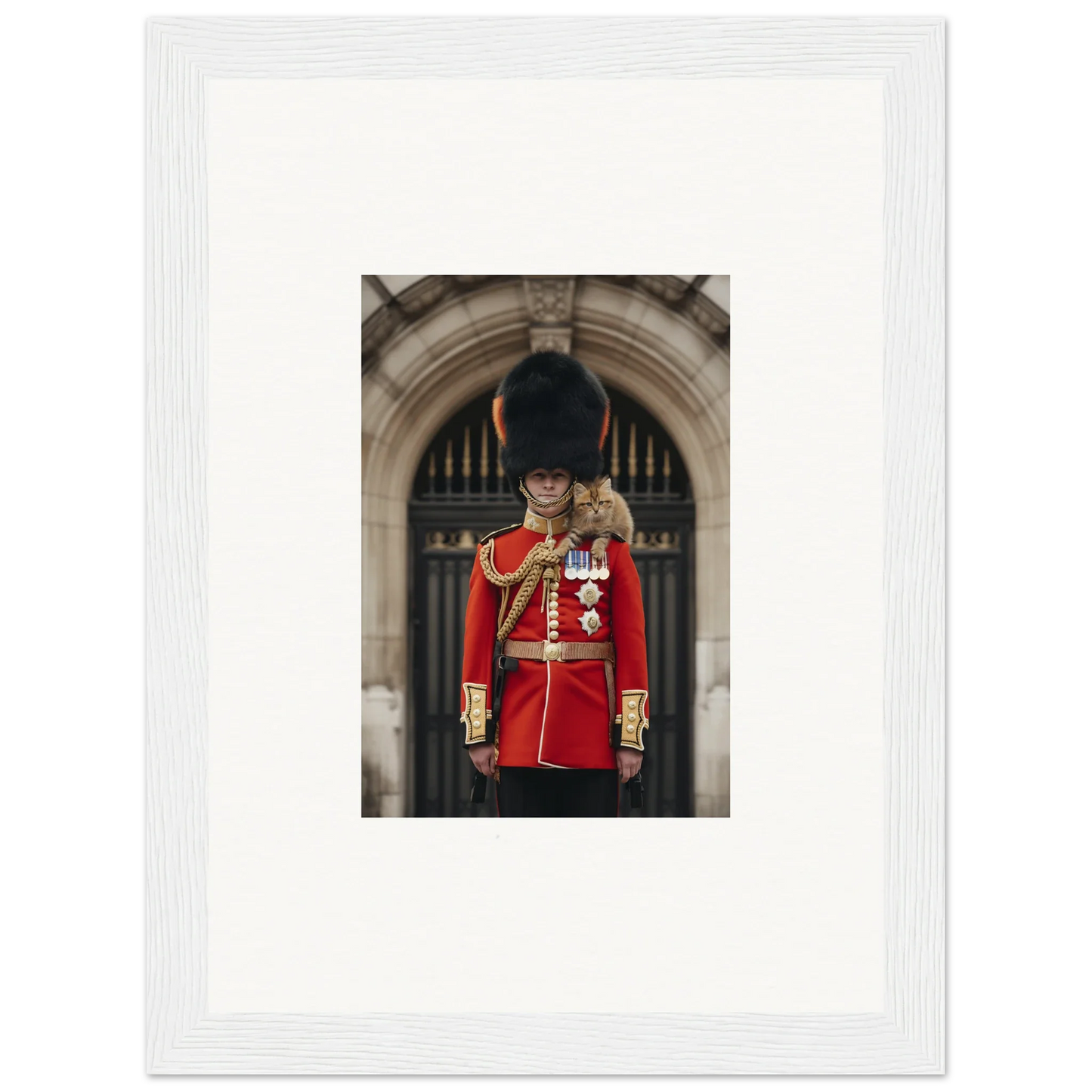 British Royal Guard in red uniform and bearskin hat, perfect for Royal Red Reverie decor