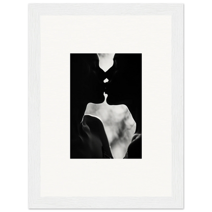 Black and white silhouettes kissing in Shadowy Dawn Nuance framed wall art