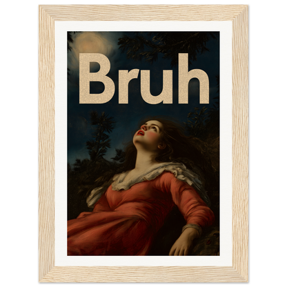 Modern framed wall art titled "Moonlit Bruh Reverie," depicting a classic figure under a night sky, perfect for cool room decor.