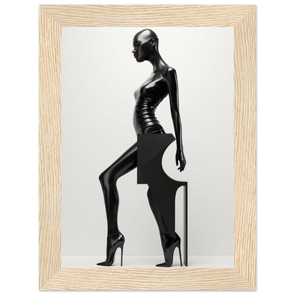 Stylized black mannequin figure in a dramatic pose wearing high heels.