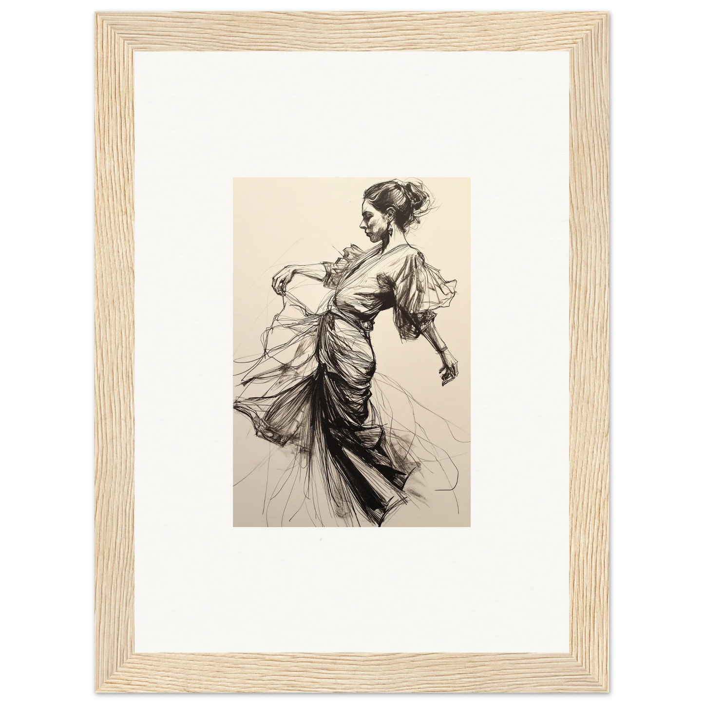 Elegant sketch of a dancer in flowing dress for Ephemeral Ink Serenade framed wall art