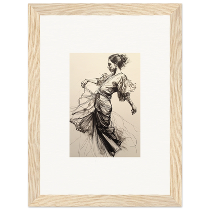 Elegant sketch of a dancer in flowing dress for Ephemeral Ink Serenade framed wall art