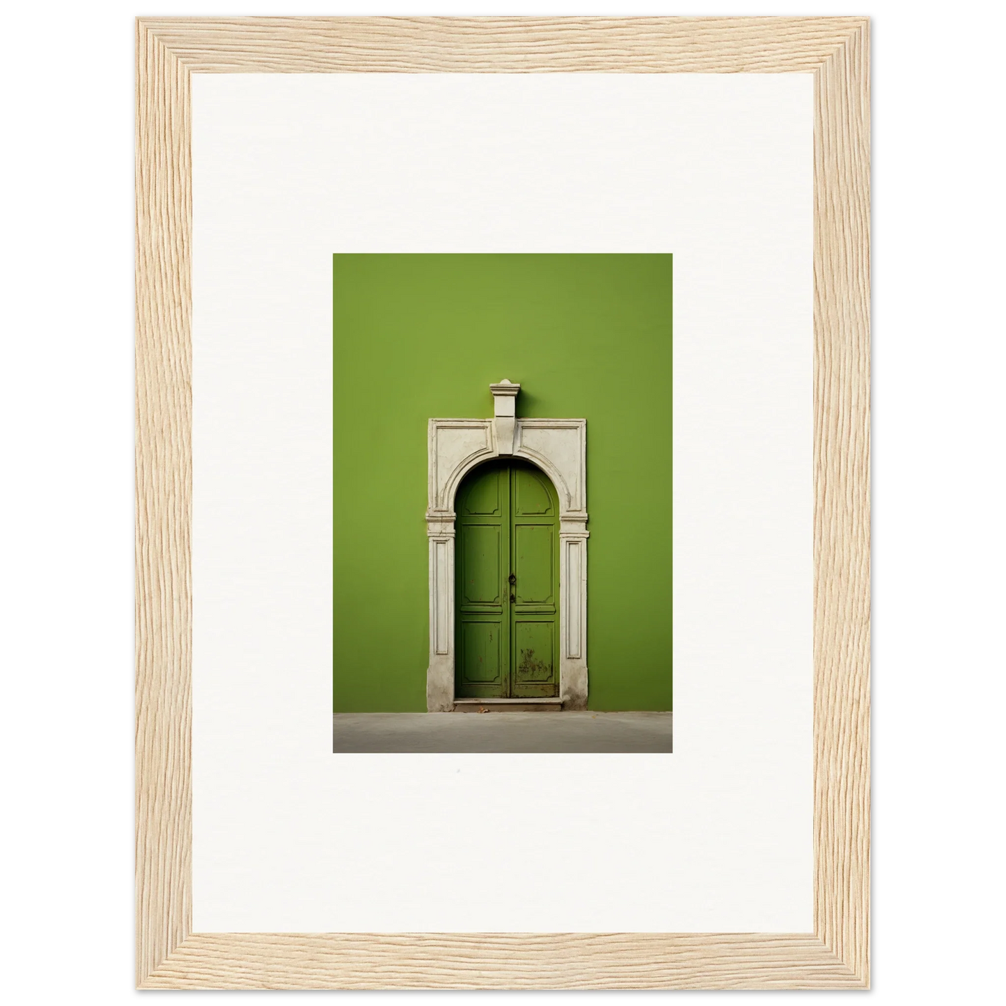 Green wooden door with stone archway for Green Origins special edition art™