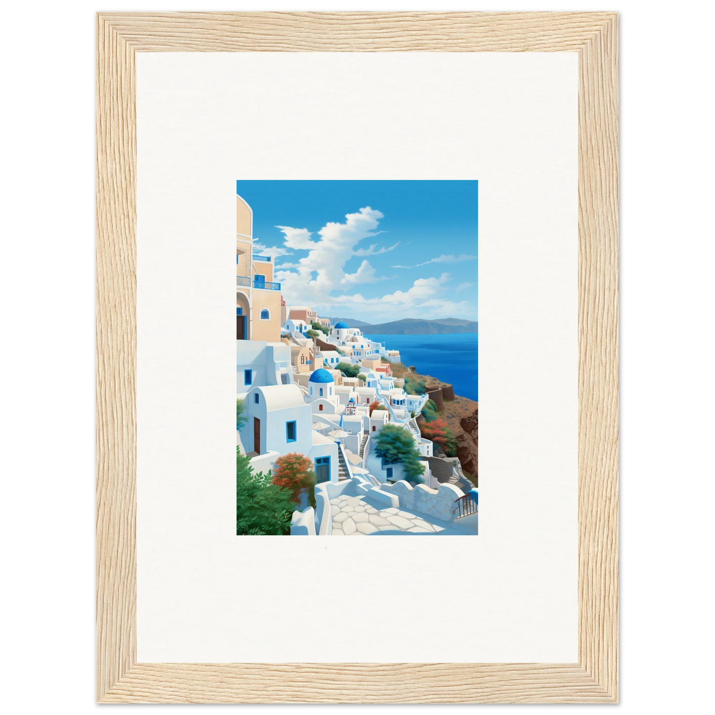 Framed art of Santorini’s white buildings for Sunday Stahl Messiração special edition