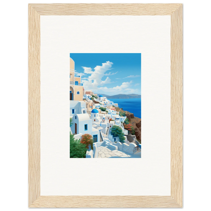 Framed art of Santorini’s white buildings for Sunday Stahl Messiração special edition