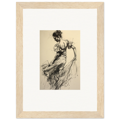 Vintage sketch of a graceful figure in flowing dress for Gyroscopic Baudelo Bacon art