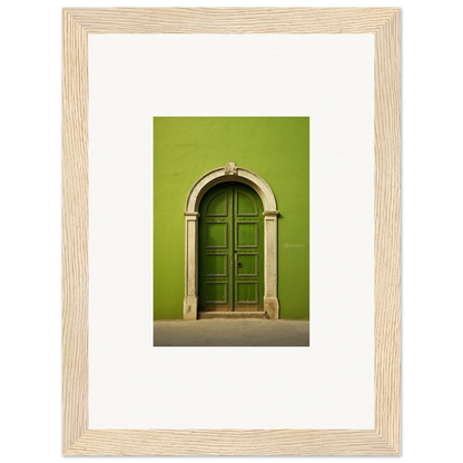 Green arched wooden door with stone trim for Vert Barcode Reverie special edition art™