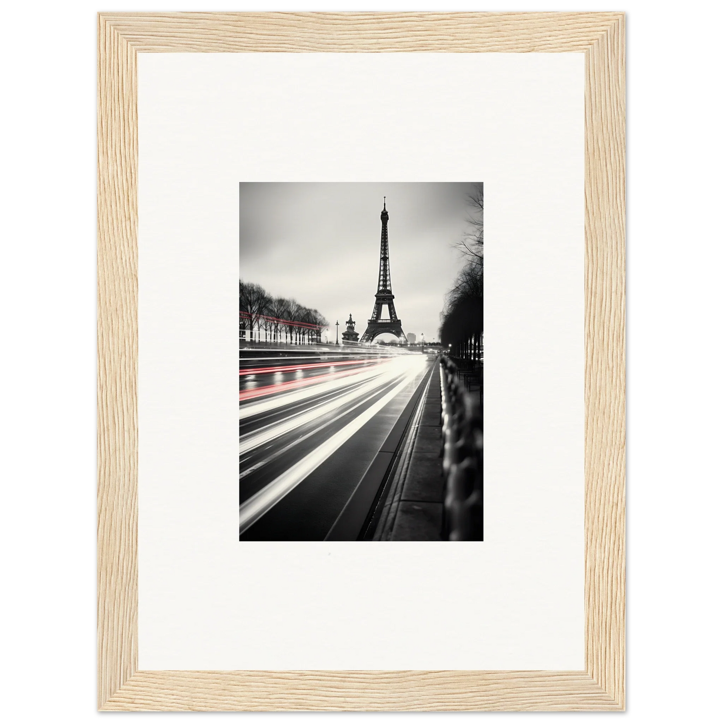 Black and white Eiffel Tower photo with light trails for Eternal Windsweep Halo special edition art™