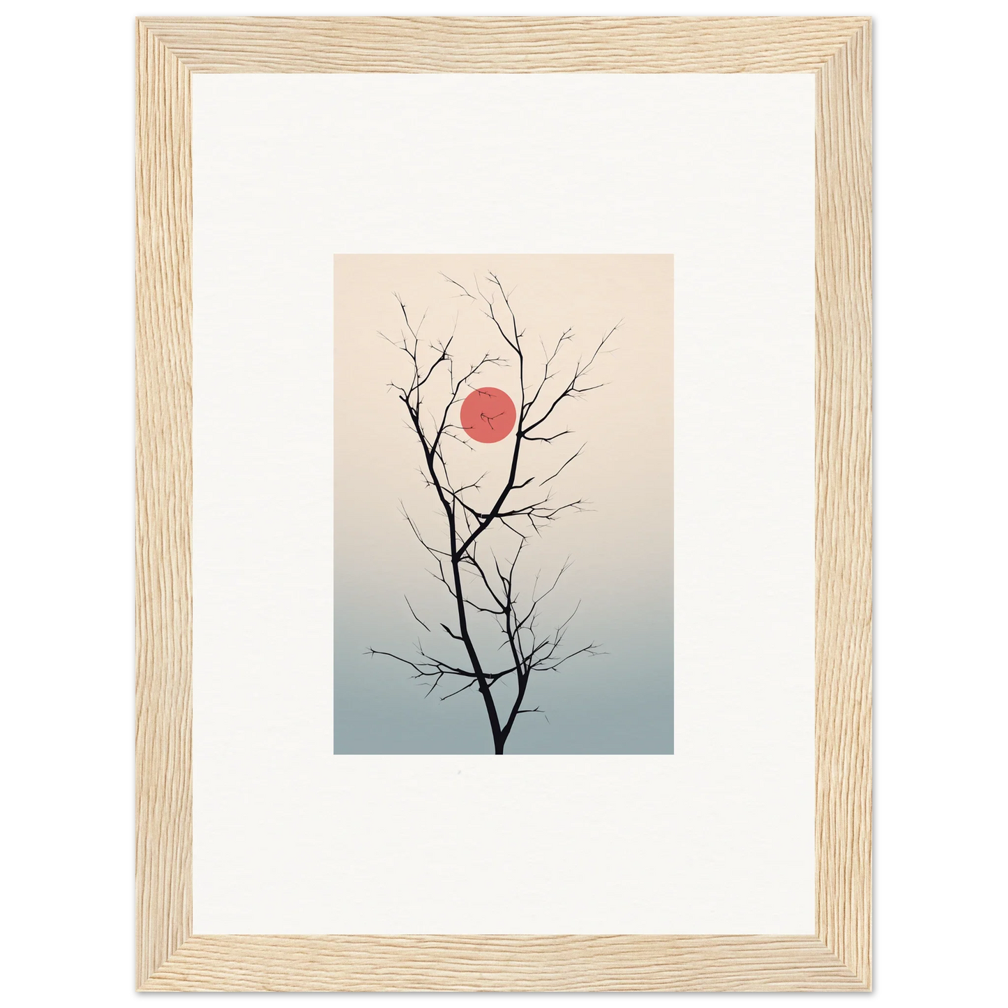 Bare tree branches silhouetted against a red sun, perfect for Serene Eclipse wall art