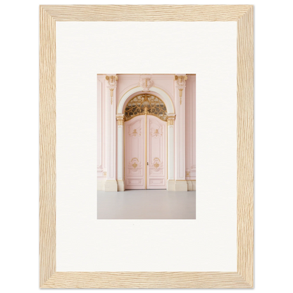 Ornate pink double door with gold details in Regal Must framed wall art design