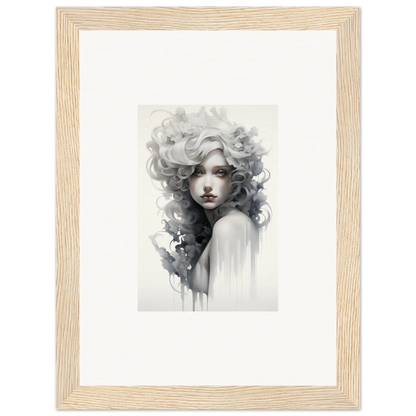 Black and white watercolor portrait with flowing hair in Visions Veil Morphling framed art