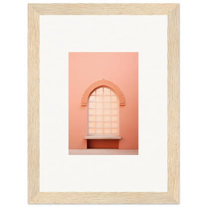 Arched window with gridded panes on a peachy-pink wall for Windows Morning Whisper art