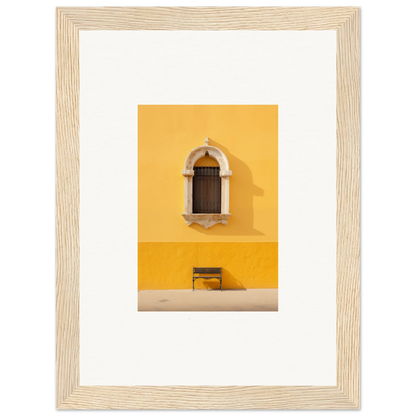 Wooden-framed photograph of a yellow wall and arched window for premium framed wall art