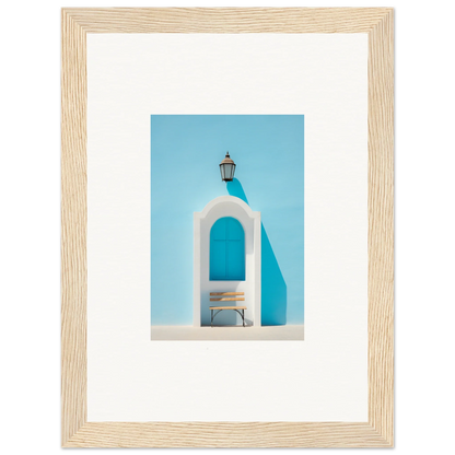 White arched doorway with a lantern in Ethereal Mediterranean Pause framed wall art