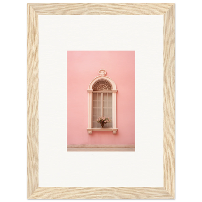 Ornate arched window on a pink wall in Pinky Flora Portal framed wall art design