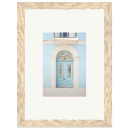 Light blue arched door with decorative panels in Delphinium Dream Portal art piece