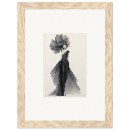 Elegant fashion illustration of a figure in a black gown for Curtain Bloom Dance art