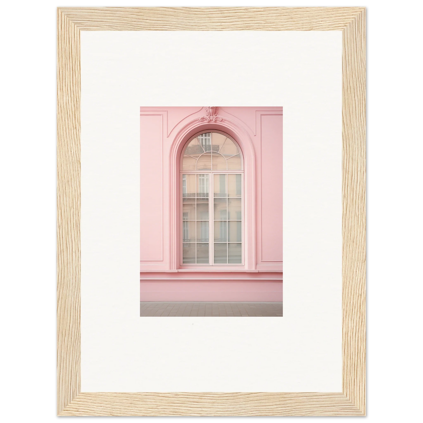 Pink arched window with white panes in light wood from Pink Sonata Vibrations