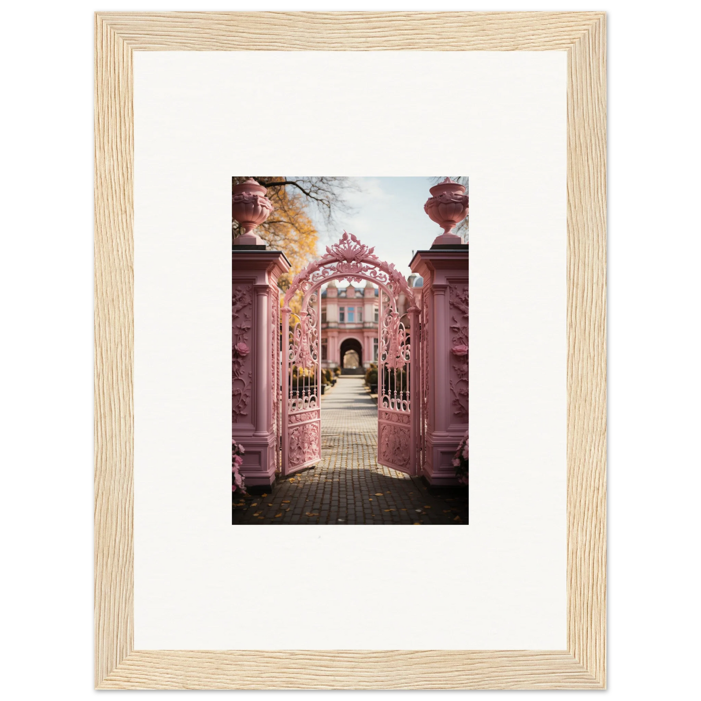 Ornate pink archway with metalwork in the Sugarcotton Visions Gateway garden path