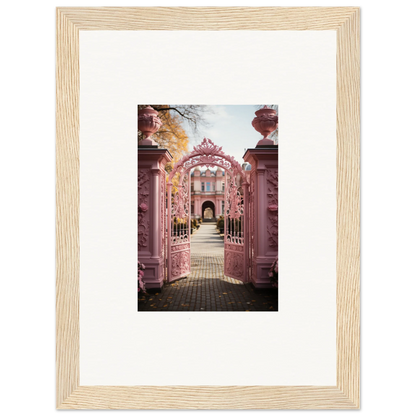 Ornate pink archway with metalwork in the Sugarcotton Visions Gateway garden path