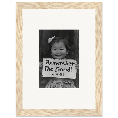 Black and white art print ’Remember The Good’ in a light frame from Innocent Memory Echoes