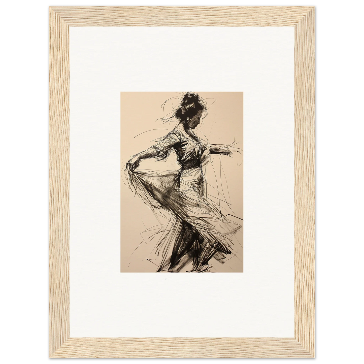 Charcoal sketch of a dancer in motion from the Ephemeral Motion Whispers art series