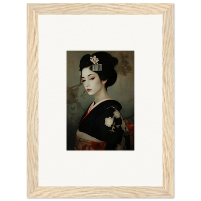 Framed wall art of a geisha in a black kimono, Cherry Dream Surrealism special edition