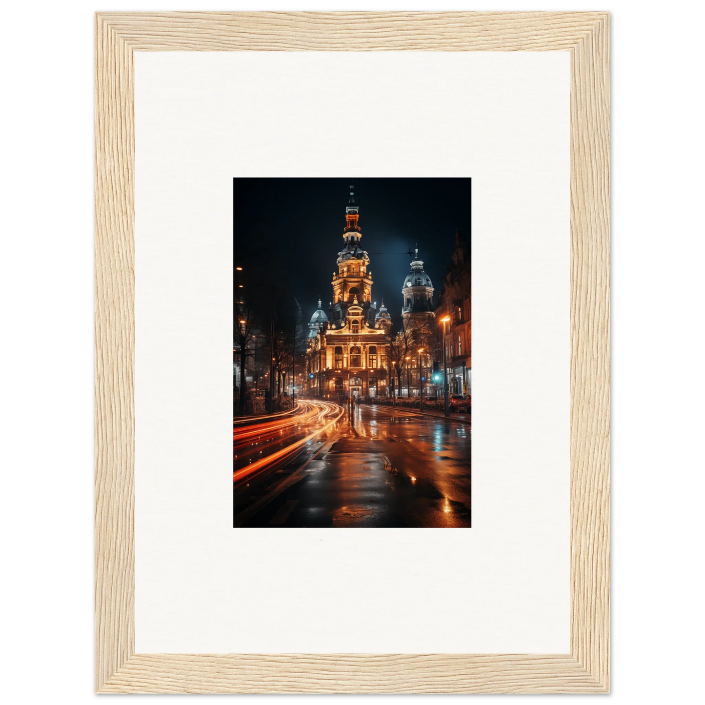 Ornate illuminated church with golden domes at night in Midnight Highway Mirage art