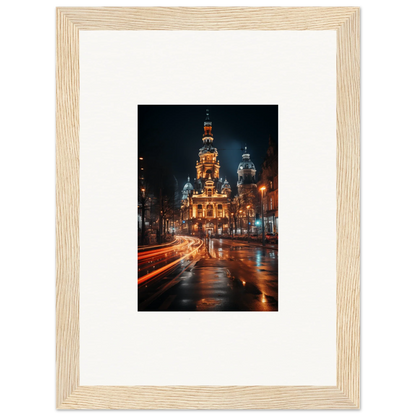 Ornate illuminated church with golden domes at night in Midnight Highway Mirage art