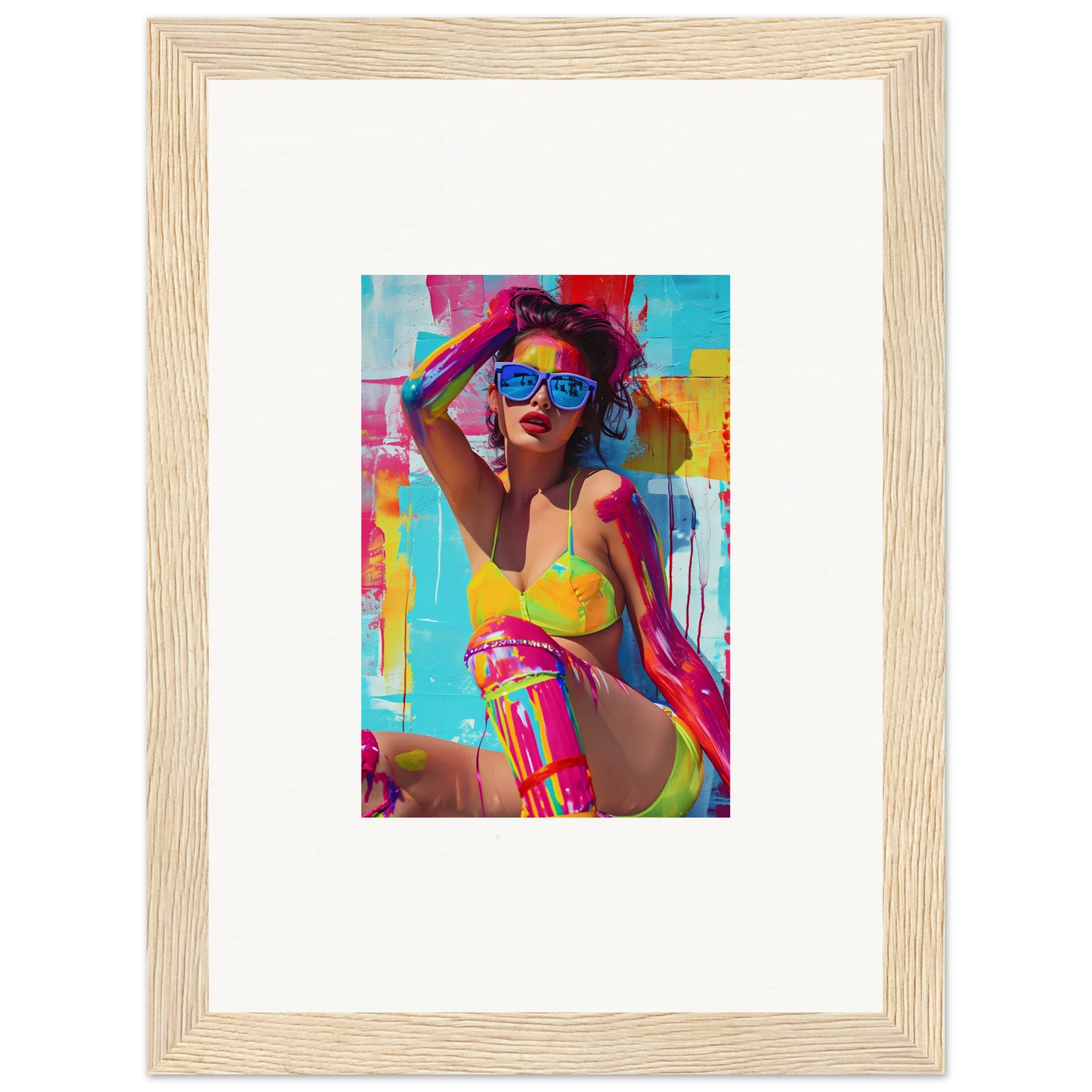 Colorful pop art woman in swimwear for stylish room decoration wall art canvas print