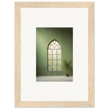 Gothic arched window with geometric leaded glass in Green Crescent art print