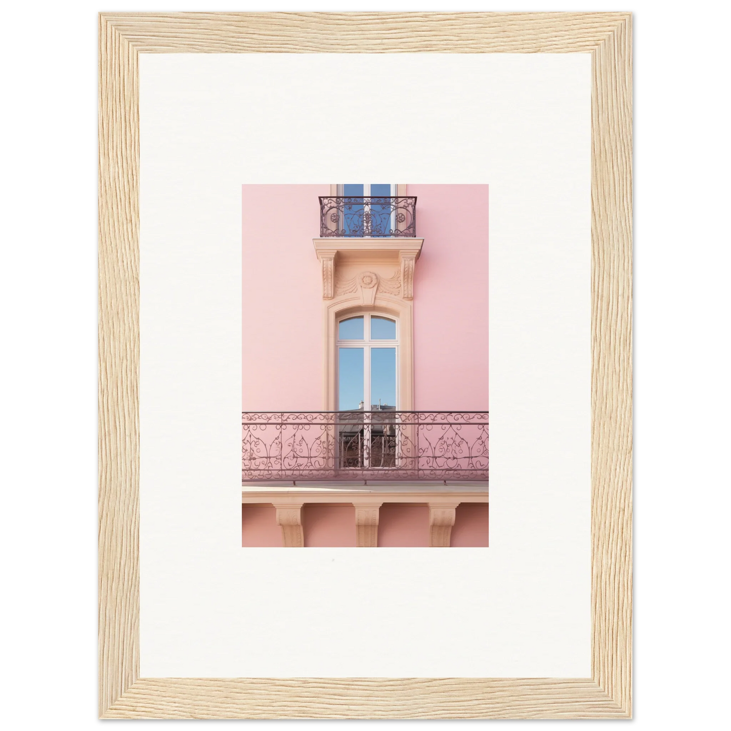 Ornate pink balcony with ironwork showcasing Dusky Dream Balustrade wall art