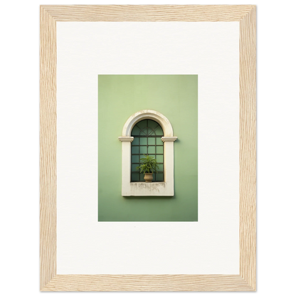 Arched window with white trim and potted plant in Eggshel PandæmonIA Bliss art