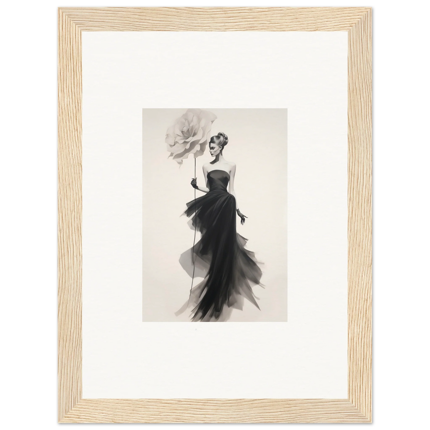 Elegant black and white fashion illustration of Opulent Reverie Lyrisans evening gown